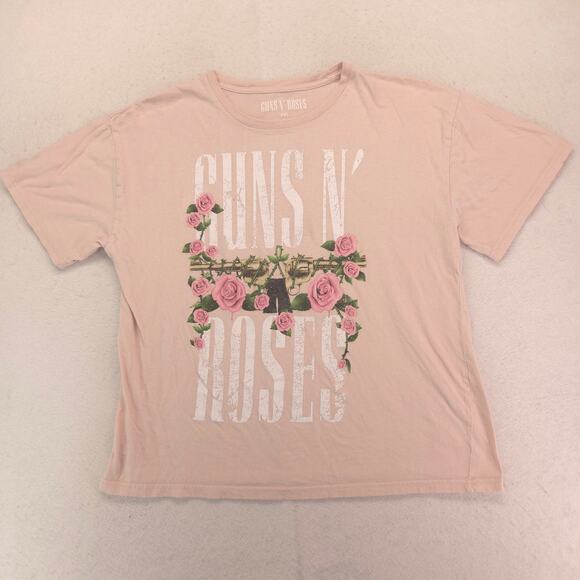 Guns And Roses Band Crew Neck Short Sleeve Graphic Shirt Womens Size 2XL Pink - Picture 2 of 9